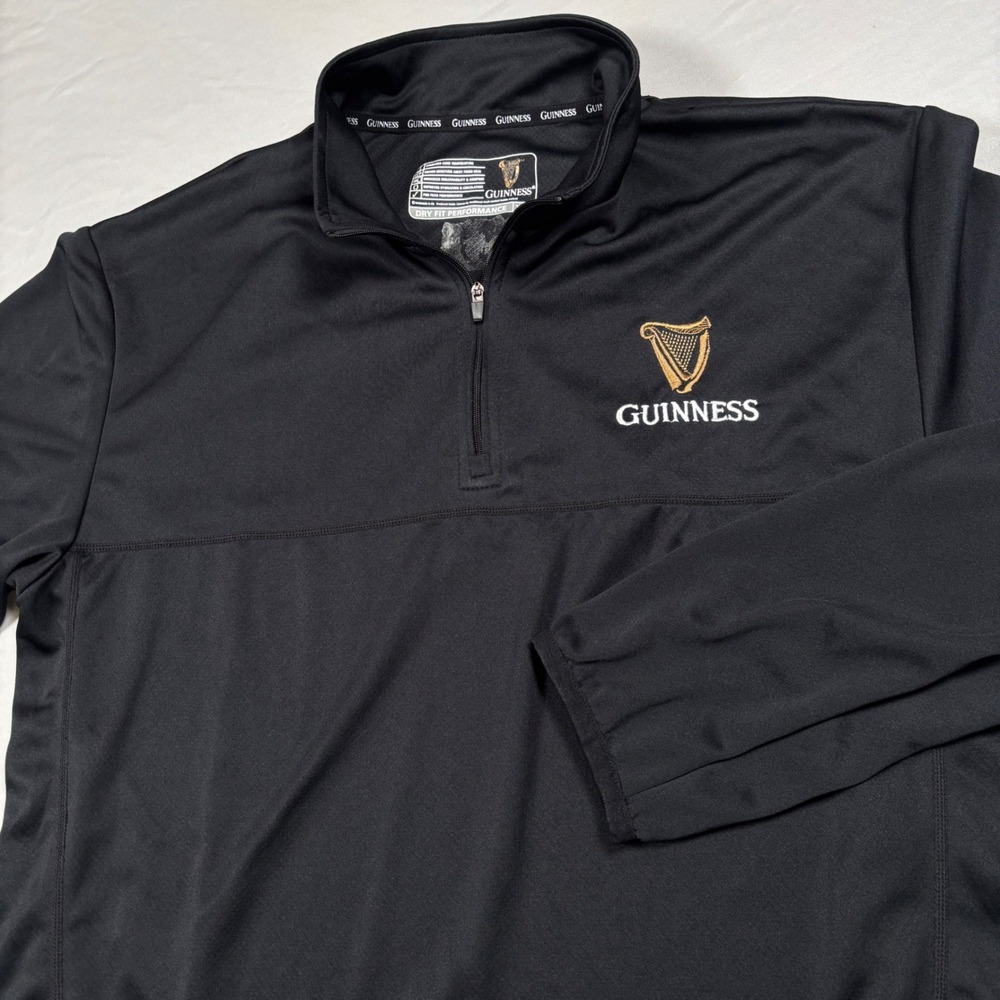 Guinness Quarter Zip Pullover Mens Large Black Good Dry Fit Performance Harp